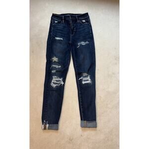 Women American Eagle Jeans Size 0 Next Level Stretch Hi Rise Jeggings Distressed